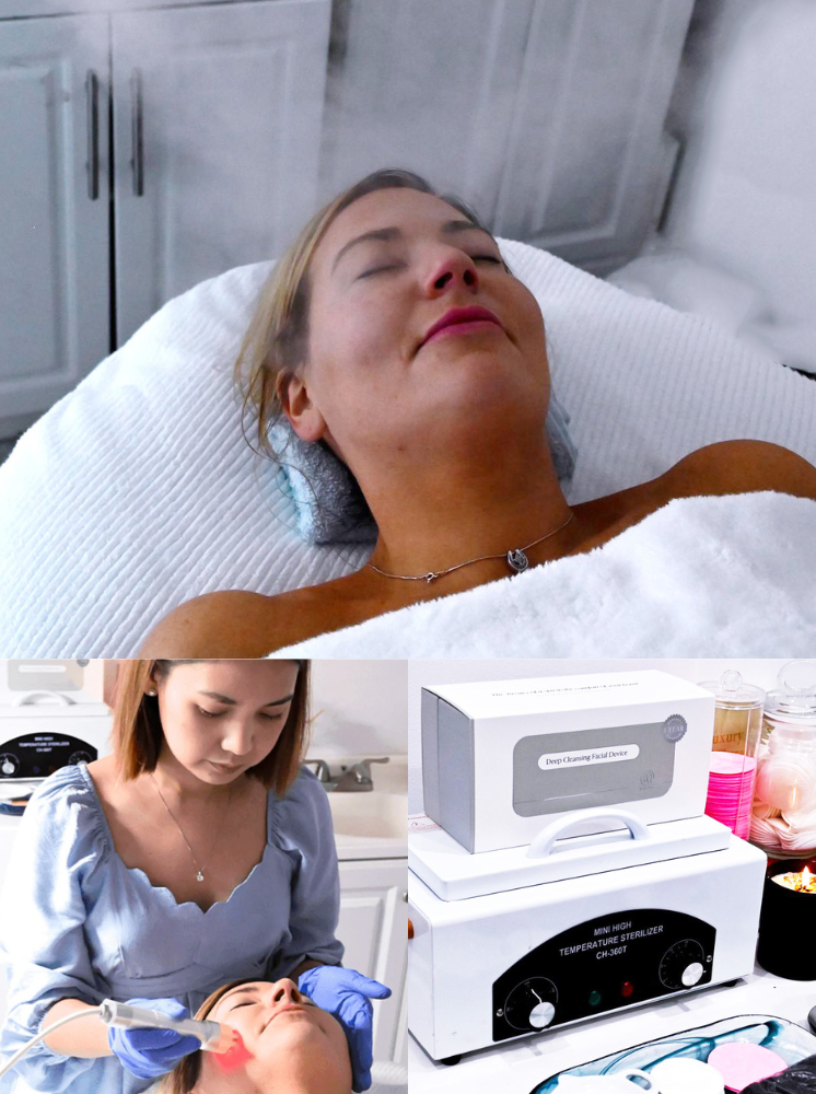 Maya Vu, esthetician performing facial treatment.